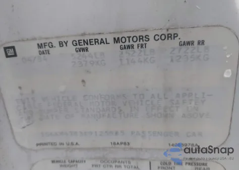 1984 Cadillac Deville z USA, uszkodzony, nr VIN 1G6AM4783E9125835